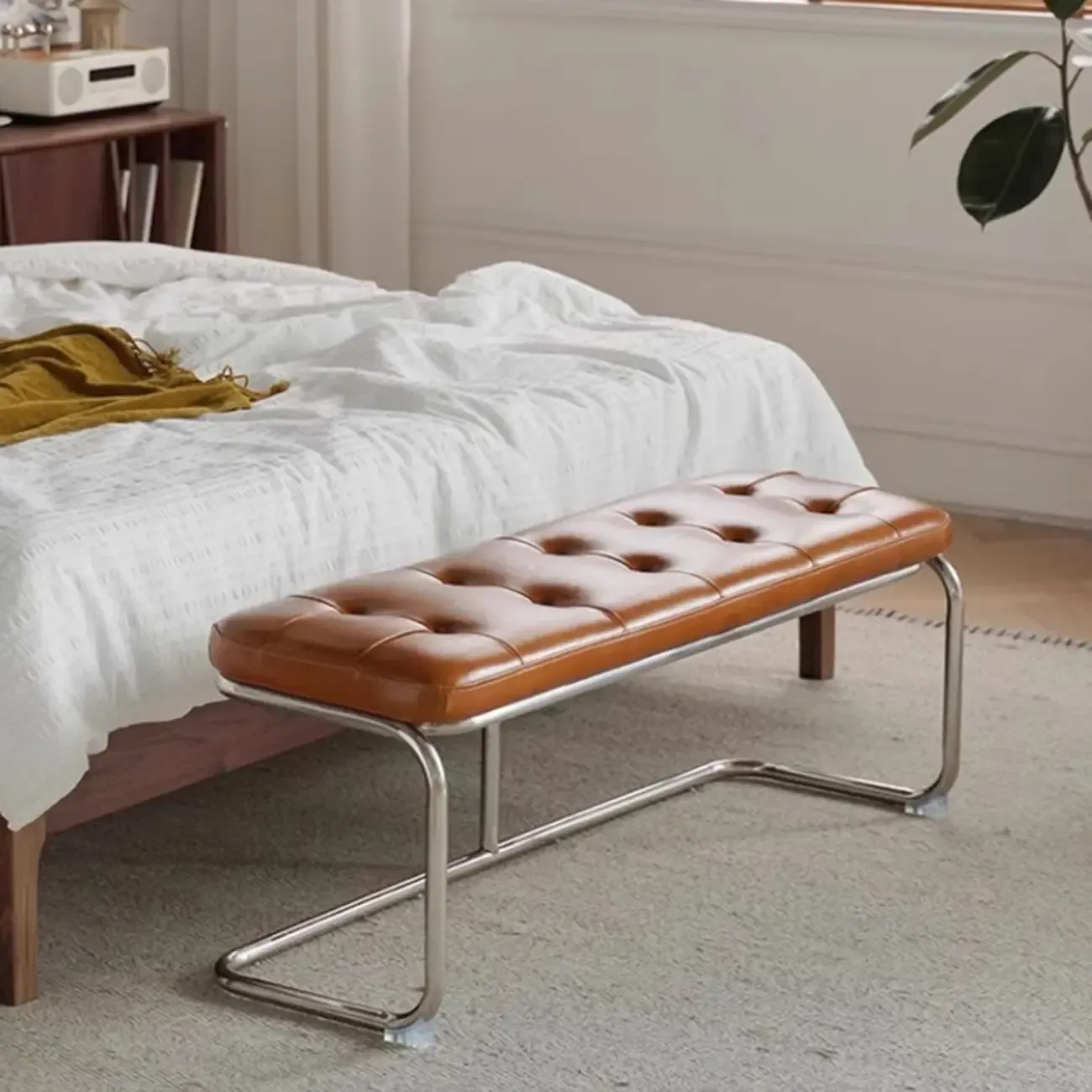 Modern Leather Rectangular Upholstered Bedroom Bench