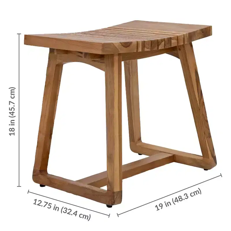 Sunnydaze 19 Solid Teak Wood Shower Bench with Ergonomic Curved Design