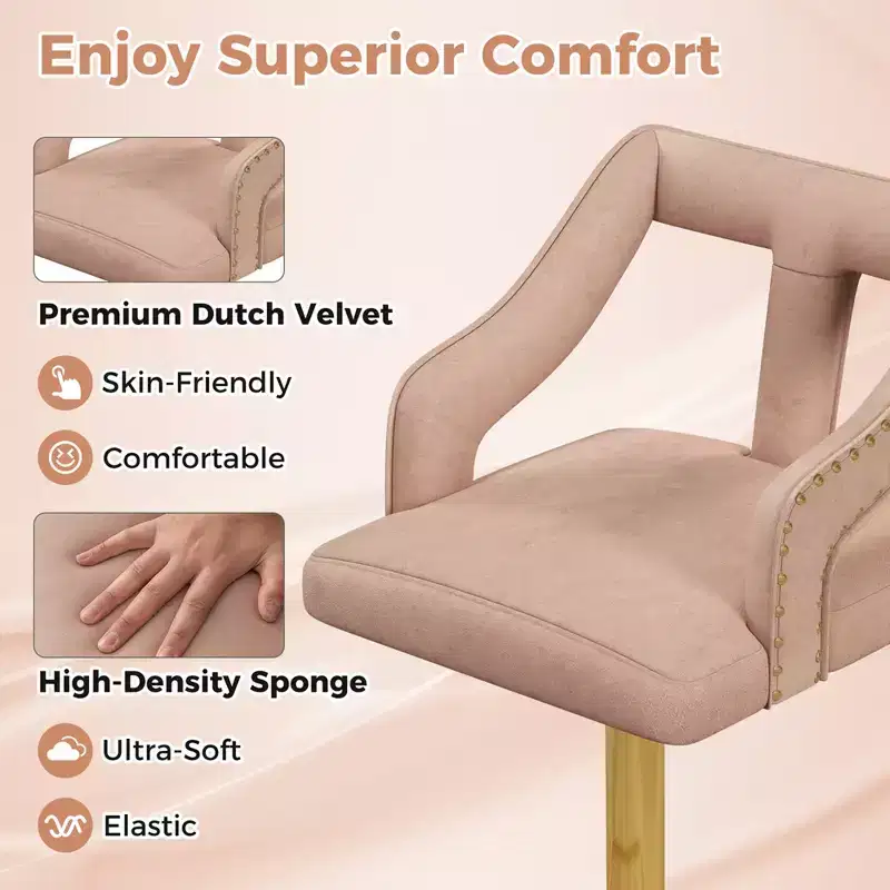Costway Set of 2 Swivel Bar Stool with Footrest, 2-Layer Electroplated Metal Base Pink