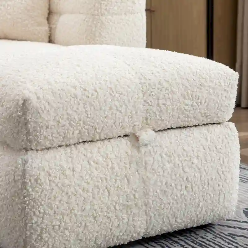 87.7 Sectional Sofa Cozy Teddy Fleece Fabric Sectional Sofa Couch