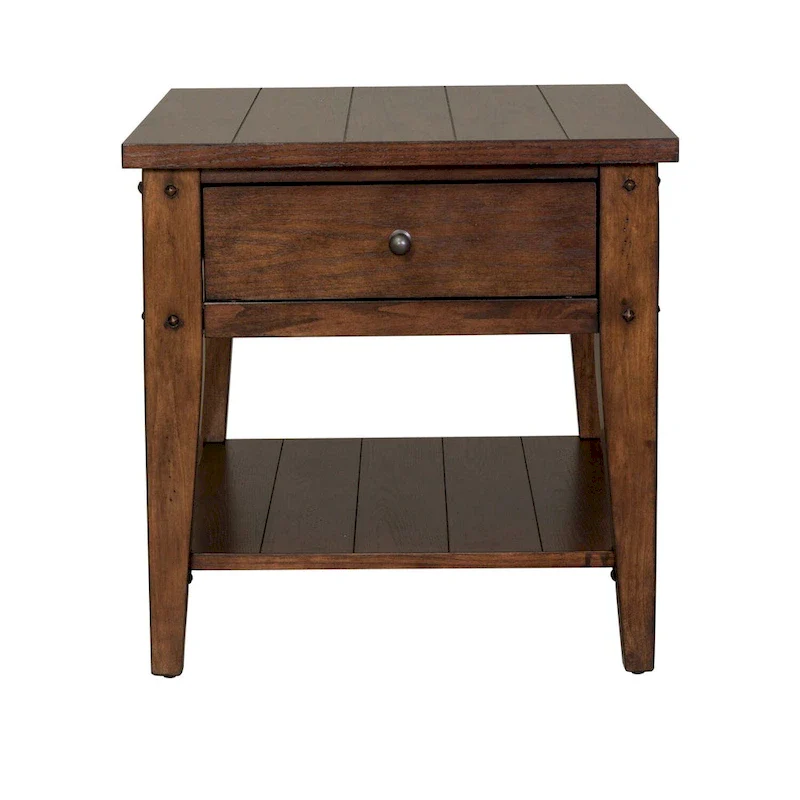 Liberty Furniture Lake House Accent End Table Rustic Brown Oak
