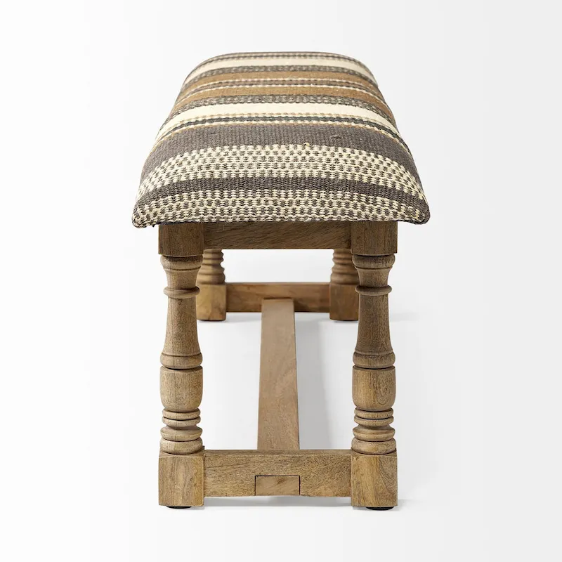 Greenfield I Brown & Beige Patterned Jute w/ Wood Frame Accent Bench - 59W x 14.3D x 19H