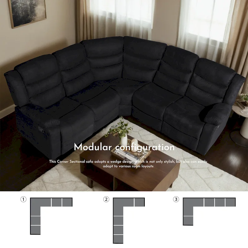 93 Width Polyester/Suede 5-Piece Manual Reclining Sectional Sofa