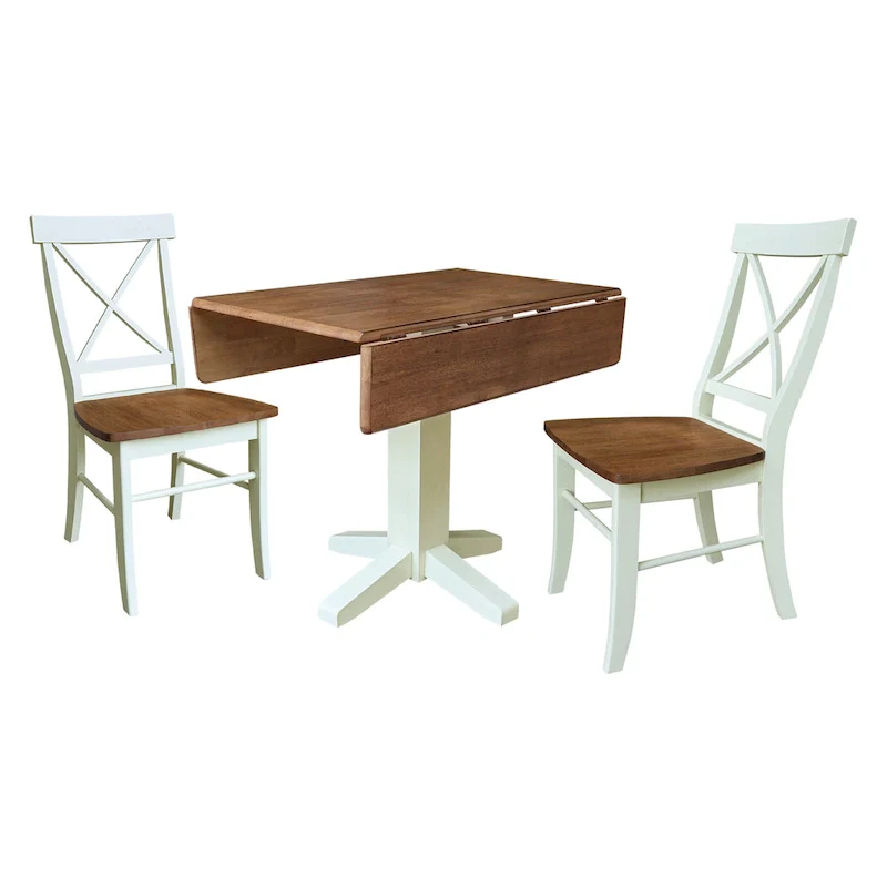 36 Solid Wood Square Dual Drop Leaf Dining Table with 2 Dining Chairs
