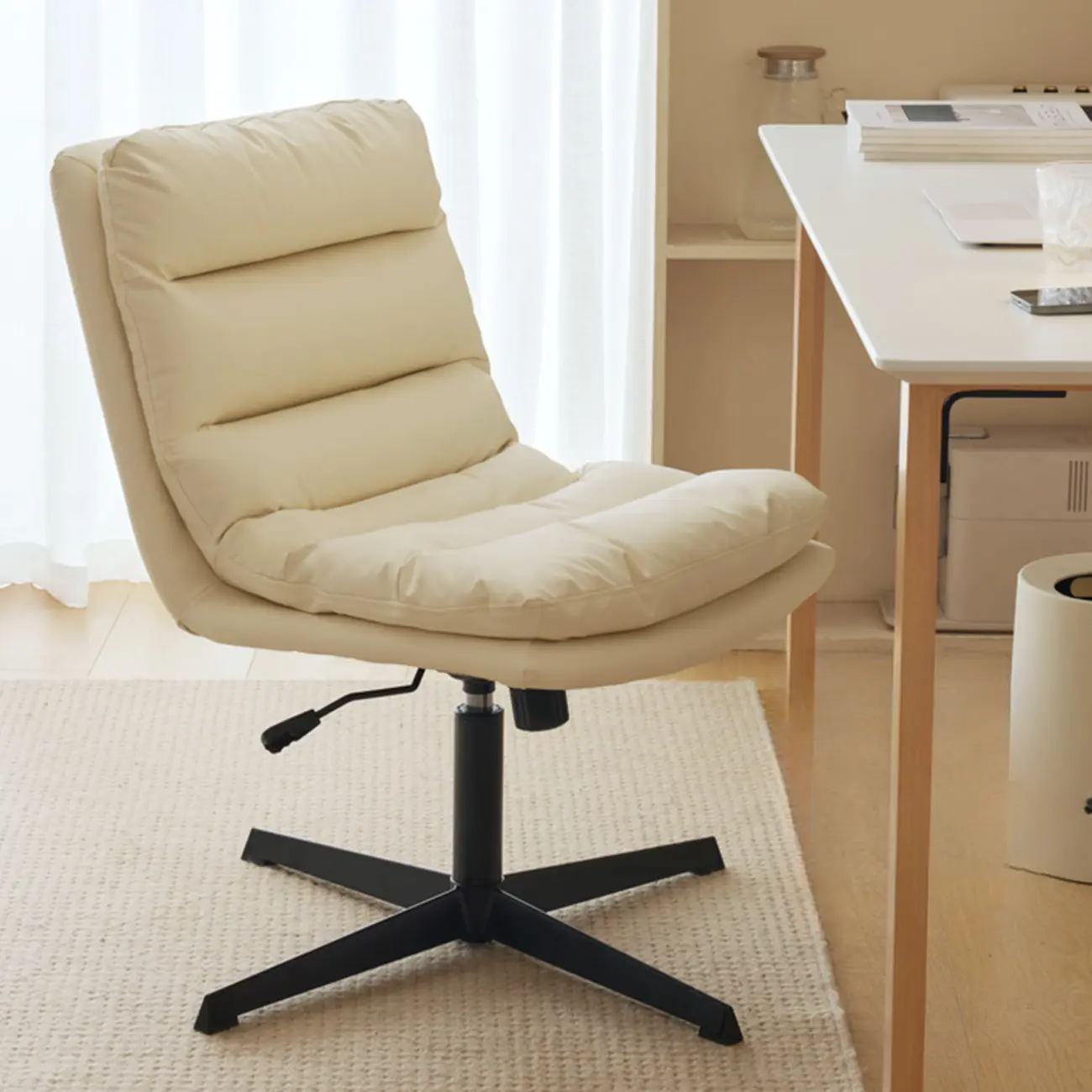 Casual Beige Leather Adjustable Office Chair