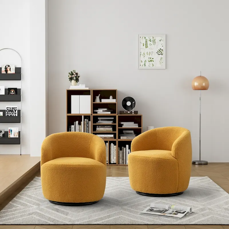 Ouyessir Modern Teddy Upholstered Swivel Barrel Chair(Set of 2)