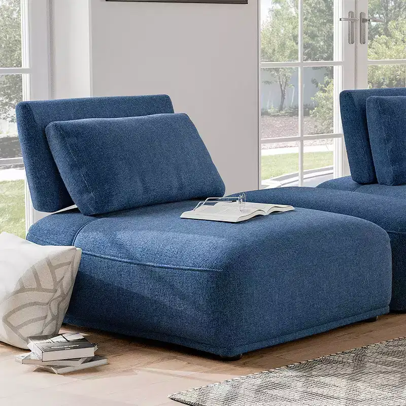 Blue Chenille Armless Recliner Chair, 1-Seat