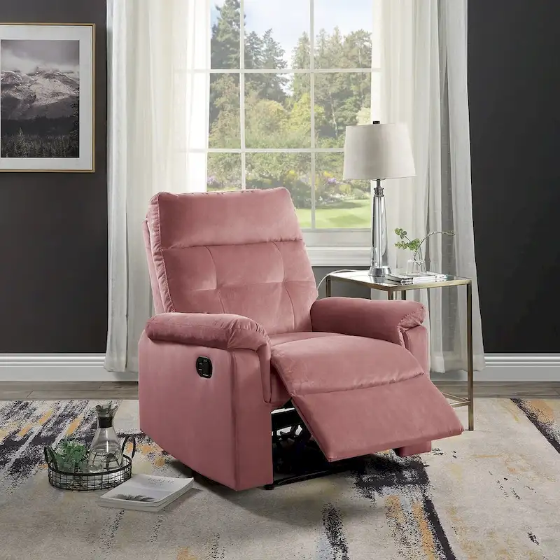 Velvet Upholstered Manual Motion Single Recliner with Tufted Back