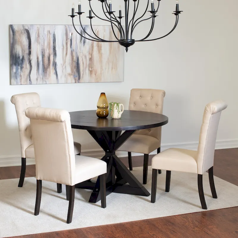 Small Apartment Dining Table and Chairs Set Round Dining Table and Chairs Set with Cross Buck Pedestal Table for Kitchen