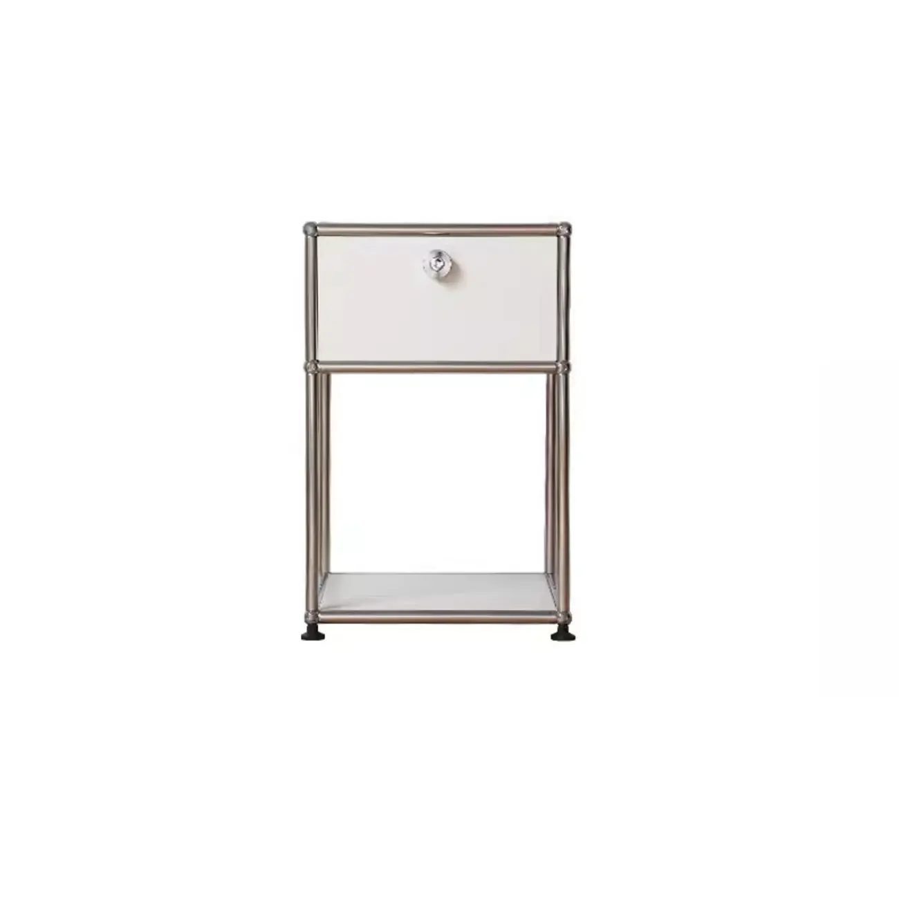 Modern Steel Nightstand with Drawer and Open Shelf