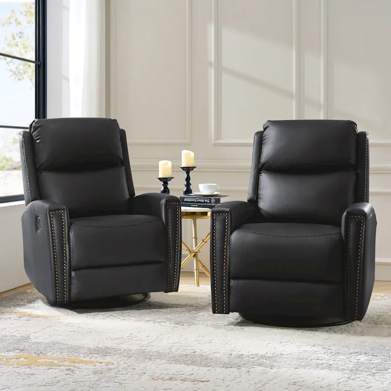 Fiacro 30.31Wide Modern Genuine Leather Wingback Swivel Rocker Recliner with Nailhead Trims, Set of 2
