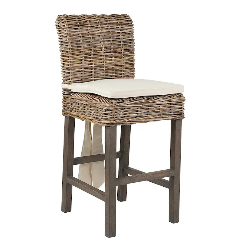 Grey Wash Rattan Cushioned Stool by East at Main