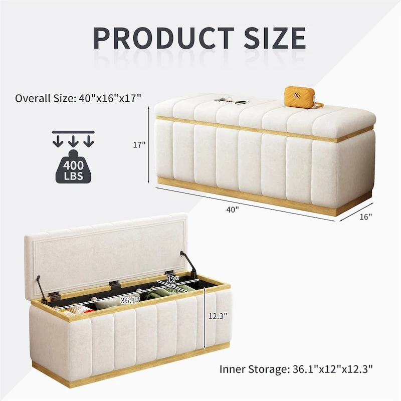 Linen Fabric Upholstered+Solid wood frame Bench