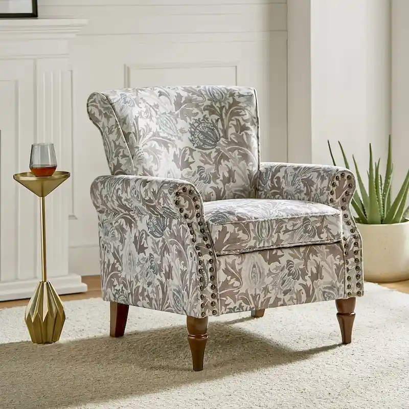 Nyctelius Traditional Polyester Accent Chair with Rolled Arms and Nailhead Trim by HULALA HOME