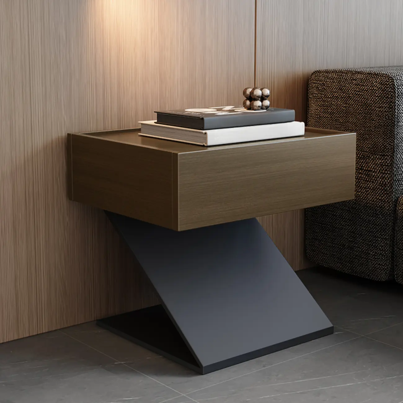 Modern Wood Nightstand with Drawer and Z-Base