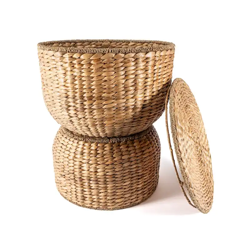 happimess Bhola 18 Hourglass Handwoven Hyacinth Storage Accent Table with Lid