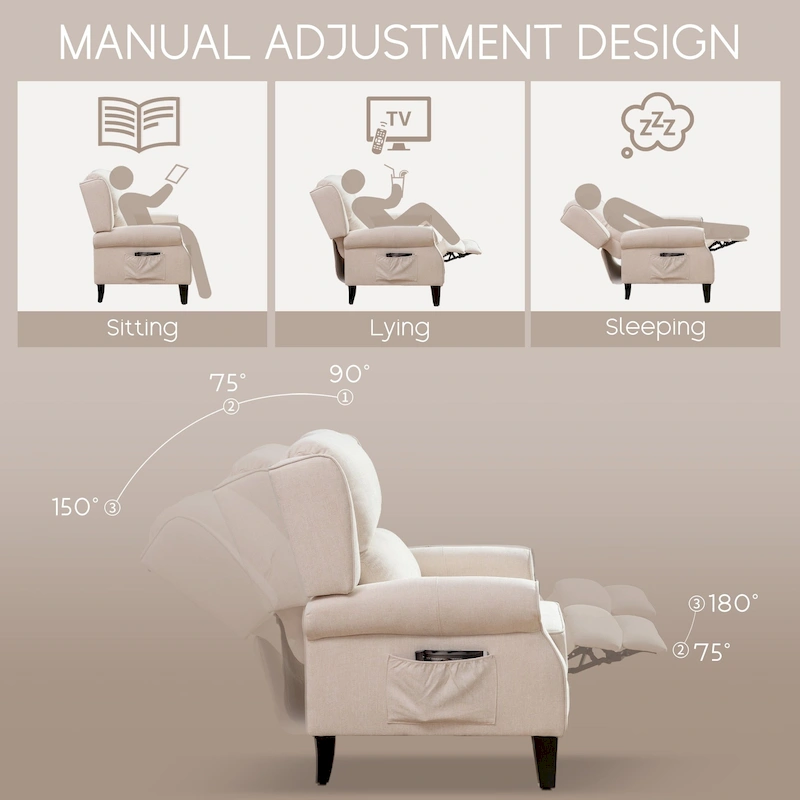 HOMYKA Polyested Upholstered Pushback Recliner Accent Chair Wingback Armchair