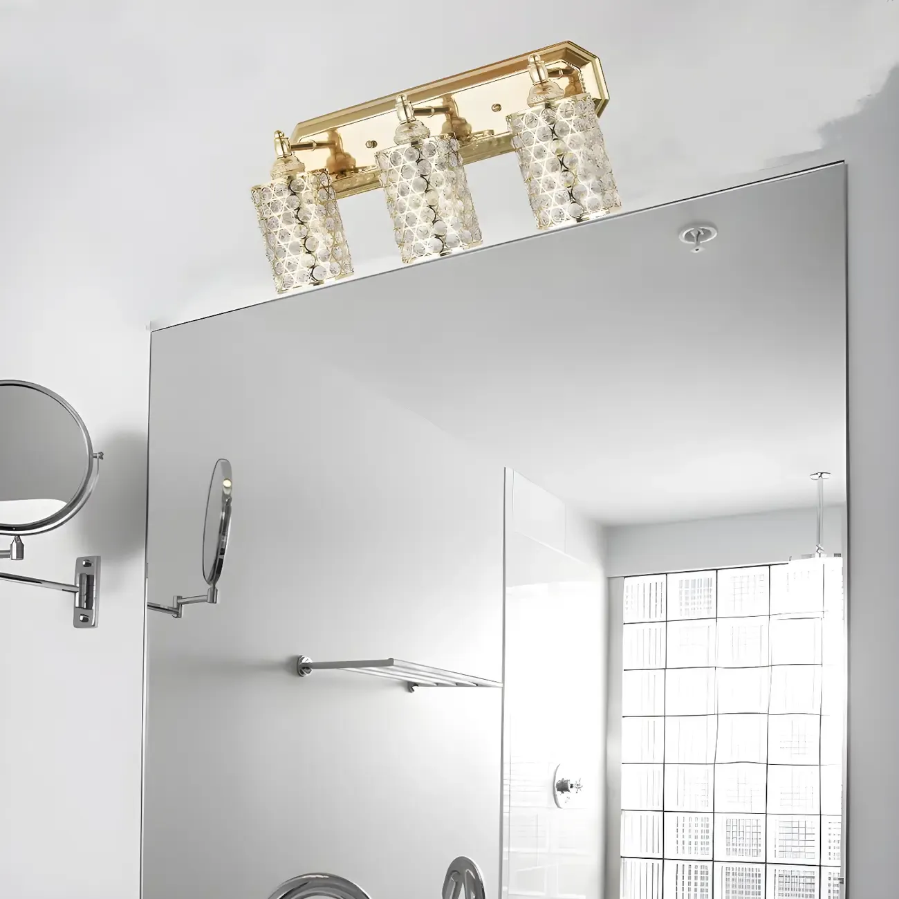 Glamorous Crystal Cylinder Golden Bathroom Vanity Light