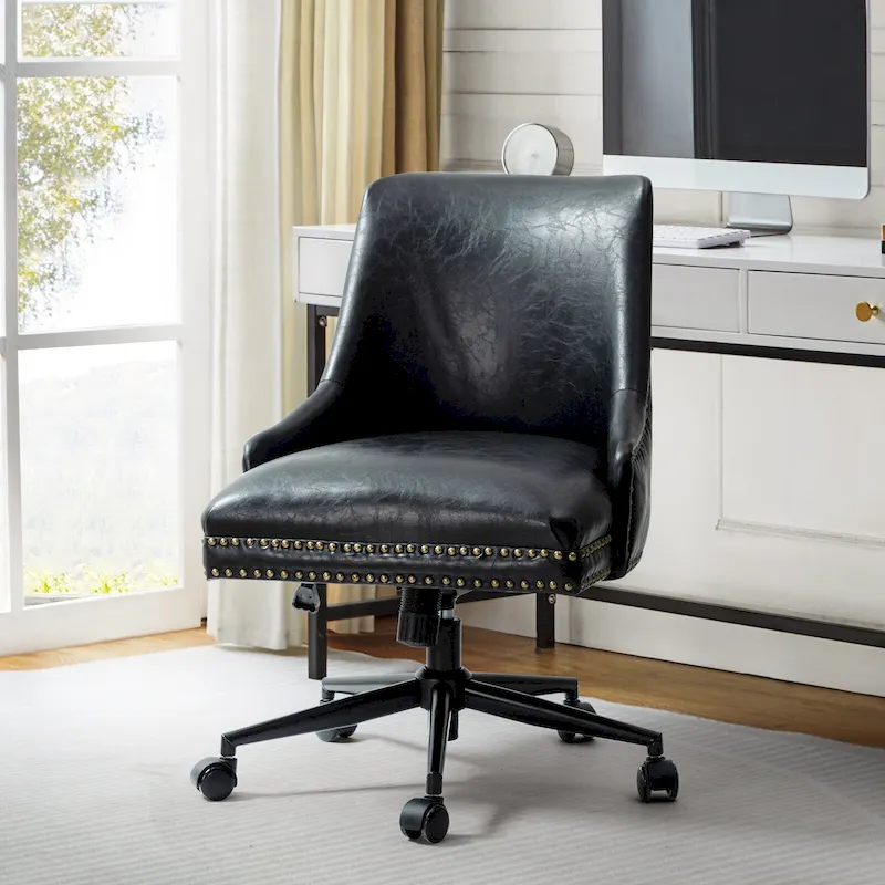 Faux Leather Swivel Office Chair - Mid-Back with Nailhead Trim - 250 lbs Capacity