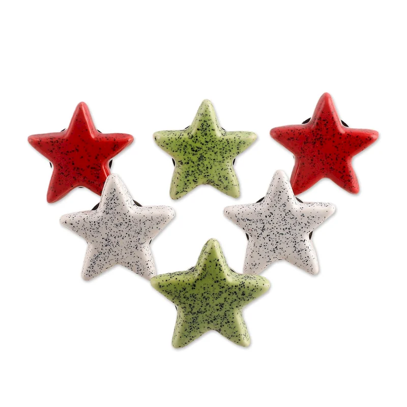 Novica Handmade Merry Stars Ceramic Cabinet Knobs (Set Of 6)
