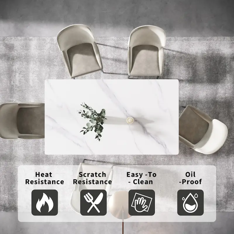 71 Modern Dining Table with Rectangular Sintered Stone Tabletop and Gold Base