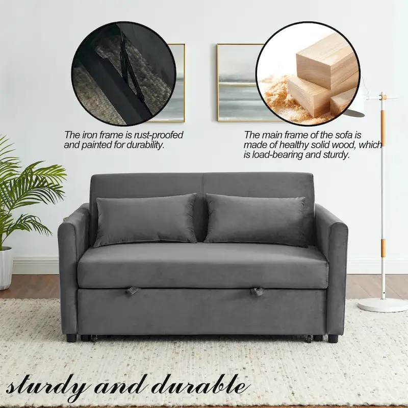 Convertible Sofa Bed, 3-In-1 Versatile Velvet Double Sofa With Pullout Bed