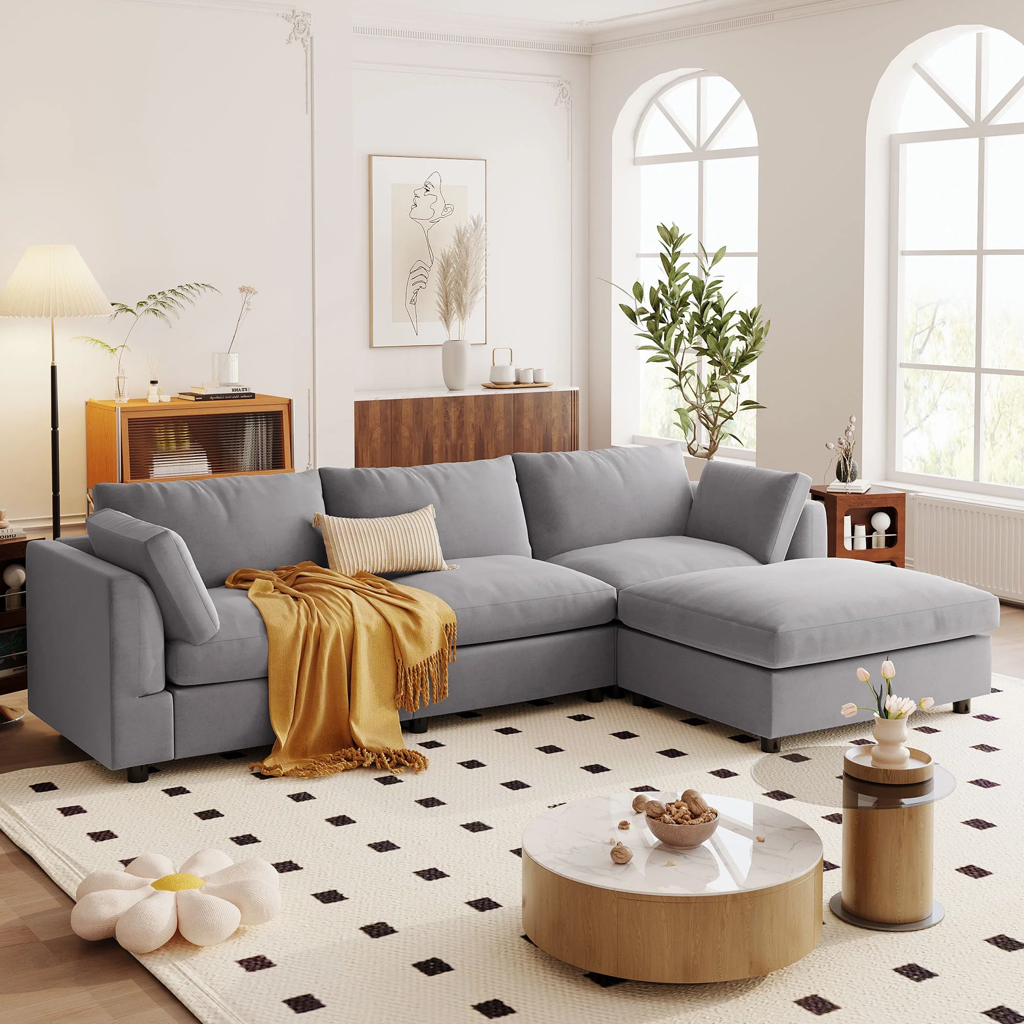 Walker Edison | Grey Convertible Sectional Sofa with Reversible Chaise