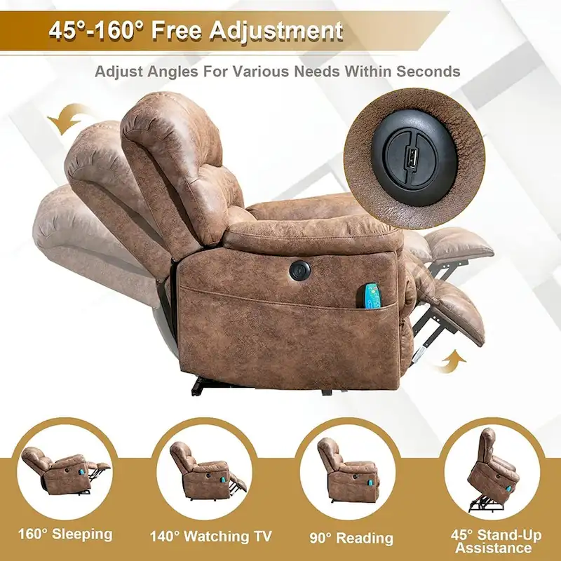Ebello Microsuede Power Lift Recliner Sofa with Massage Chair
