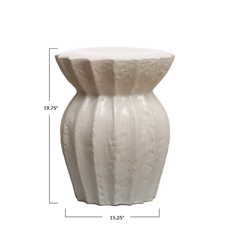 Elegant Sculpted Stoneware Stool - 15.3L x 15.3W x 19.8H