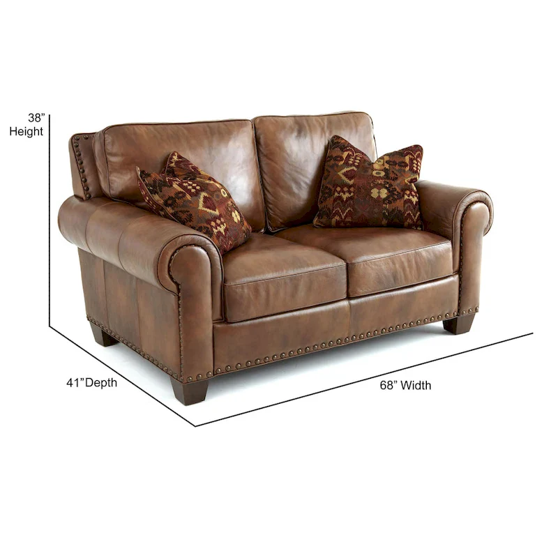 Top Grain Leather Loveseat with Two Pillows