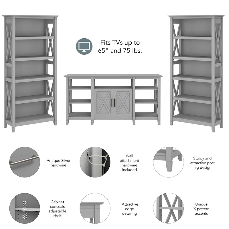 Tall Farmhouse TV Stand with 2 Bookcases by Bush Furniture