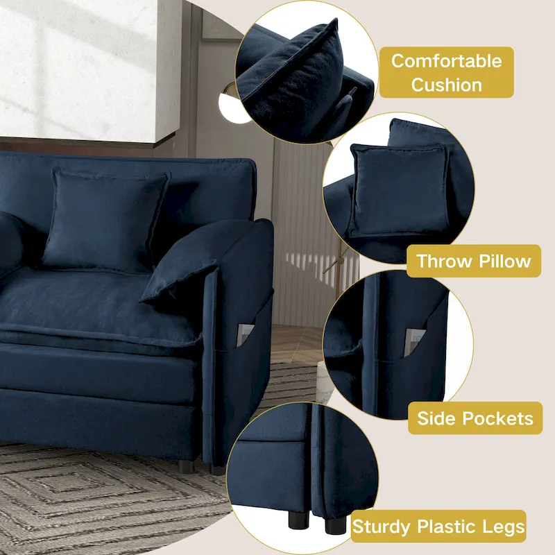64 Oversized Chenille 2-Seater Sofa with DIY Combo & Storage Pockets