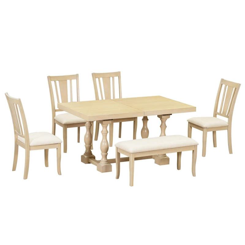 6-Piece Traditional Dining Set with Extendable Table & Chairs