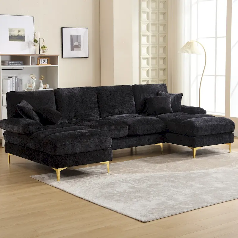 HOMEFUN Chenille Upholstered U-Shaped Living Room Sectional Sofa