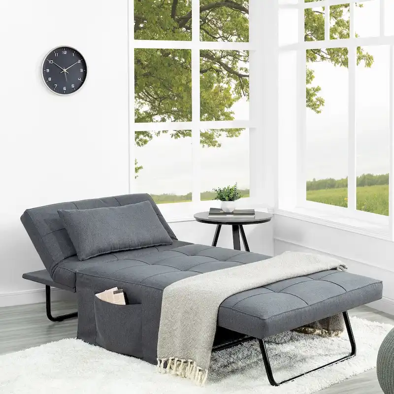 Sleeper Chair Bed, 4 In 1 Multi-Function Convertible Ottoman Bed, Breathable Linen Bed Chair, Convertible Sofa Bed