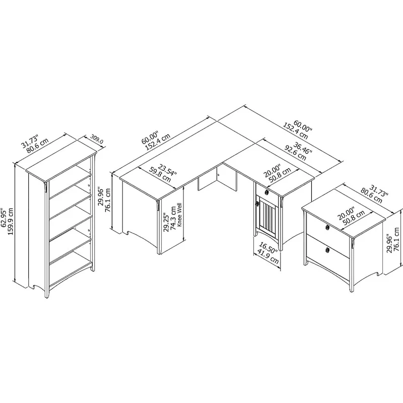 Salinas 60W L Shaped Desk Office Suite in Cape Cod Gray