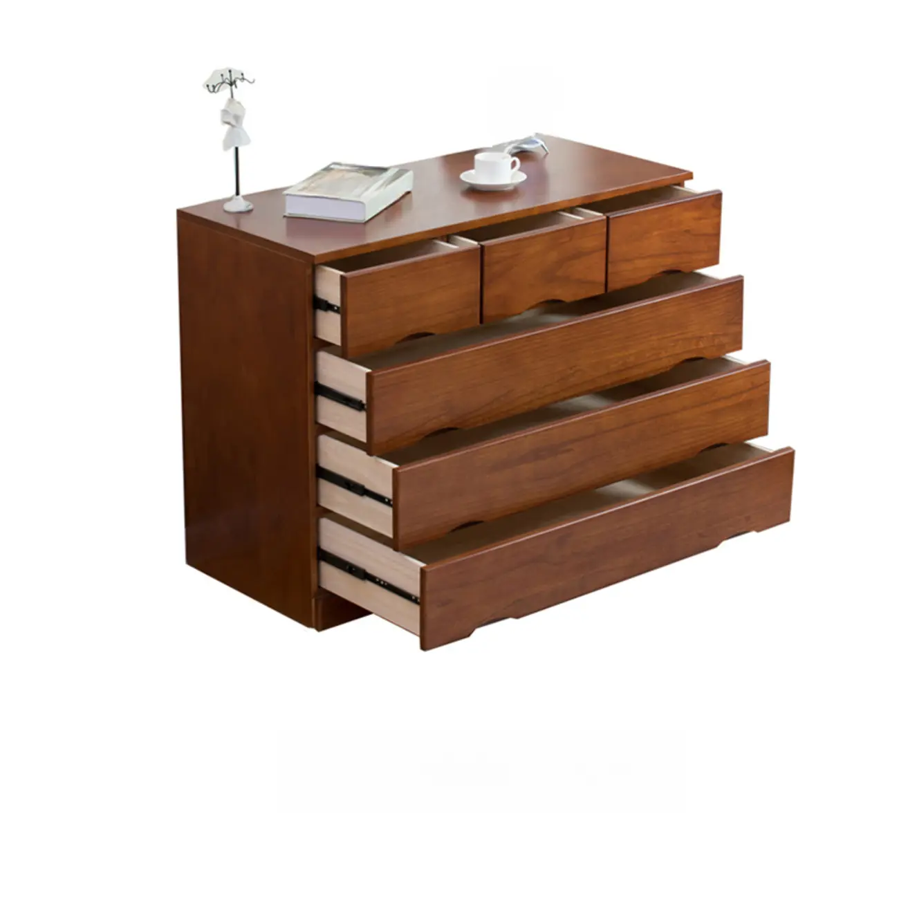 Natural Wood Double Dresser with Lockable Drawer