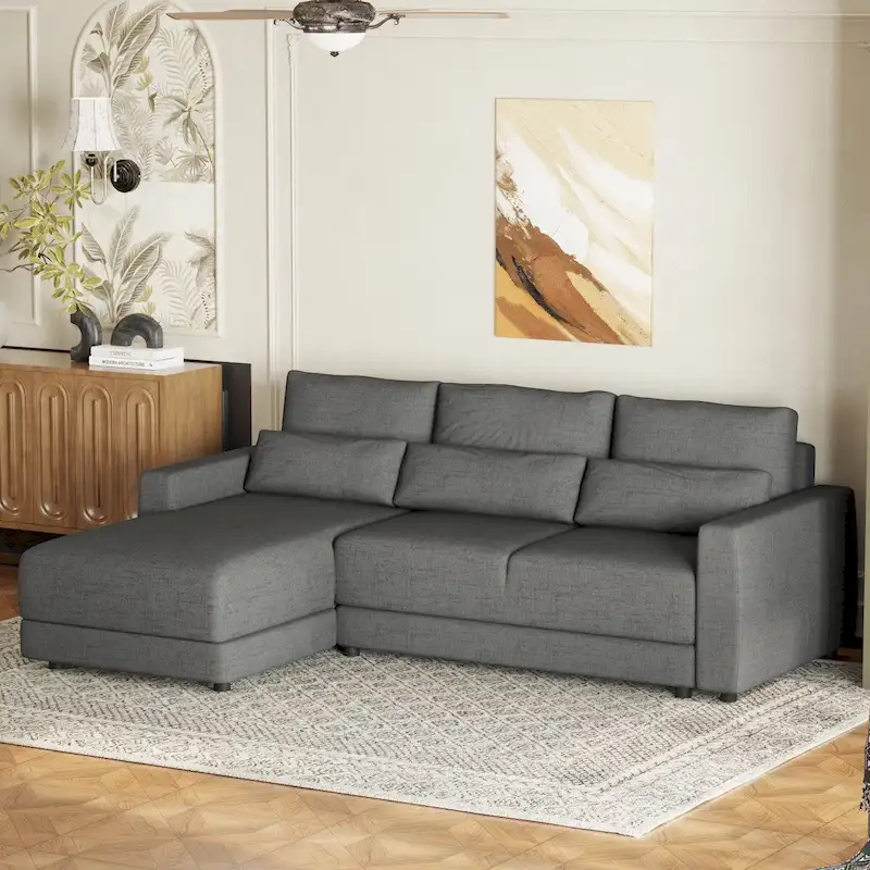 L-shaped Modular Sectional Sofa with Removable Back Cushions and 3 Pillows