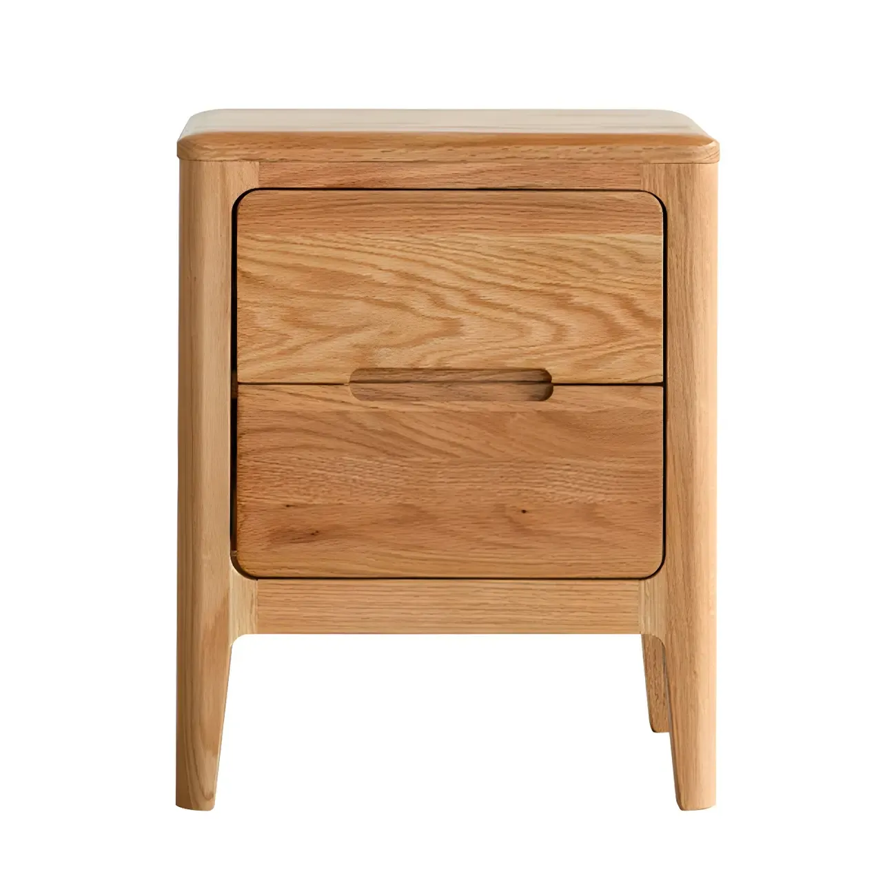 Rectangular Natural Wood 2 Drawer Bedside Nightstand