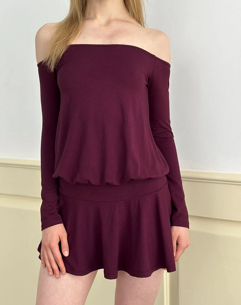 Somiah Bardot Mini Dress in Deep Purple