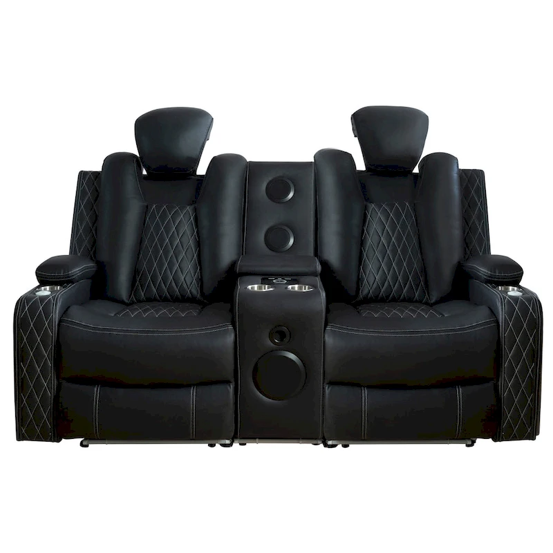 Premium Air Leather Home Theater Loveseat with LED Lights, Recliner with Built-in Speakers & Wireless Charging