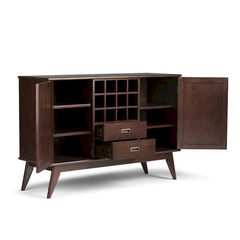 Tierney SOLID HARDWOOD 54 inch Wide Mid Century Modern Sideboard Buffet and Winerack - 54 W x 17 D x 36 H