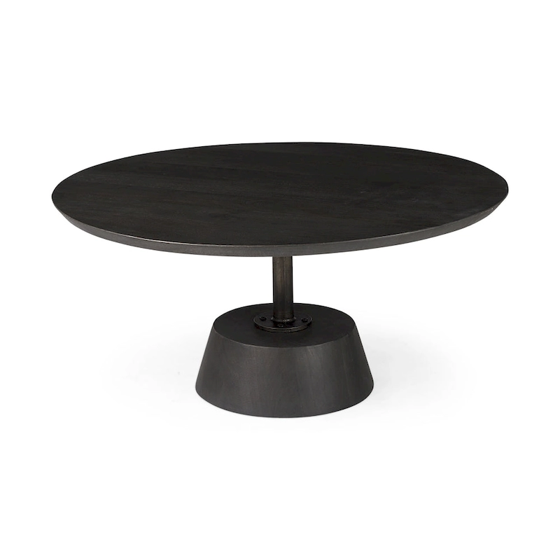 Maxwell Dark Brown Wood w/Black Metal Pedestal Round Side Table