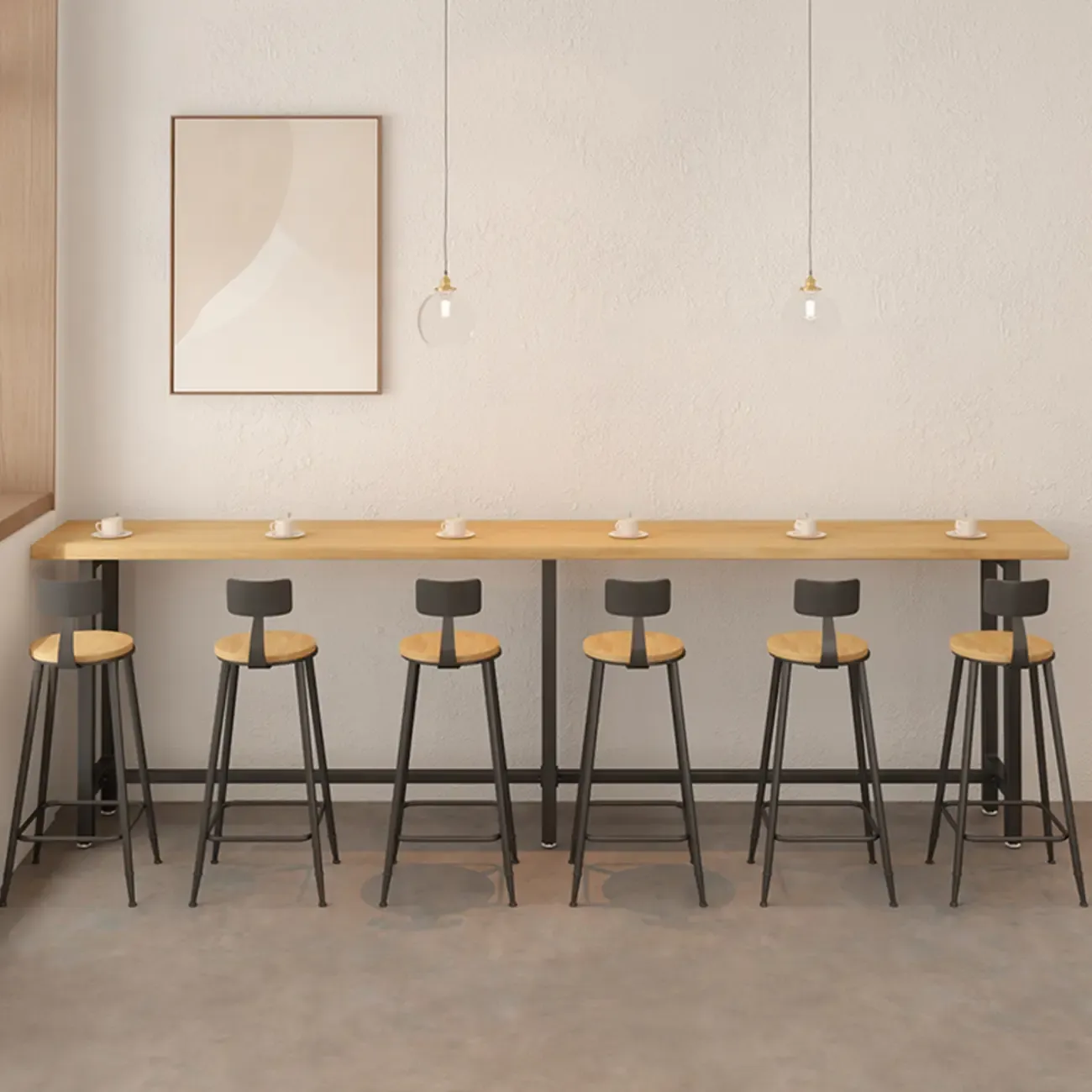 Footrest Natural Wooden Fixed Top Bar Tables