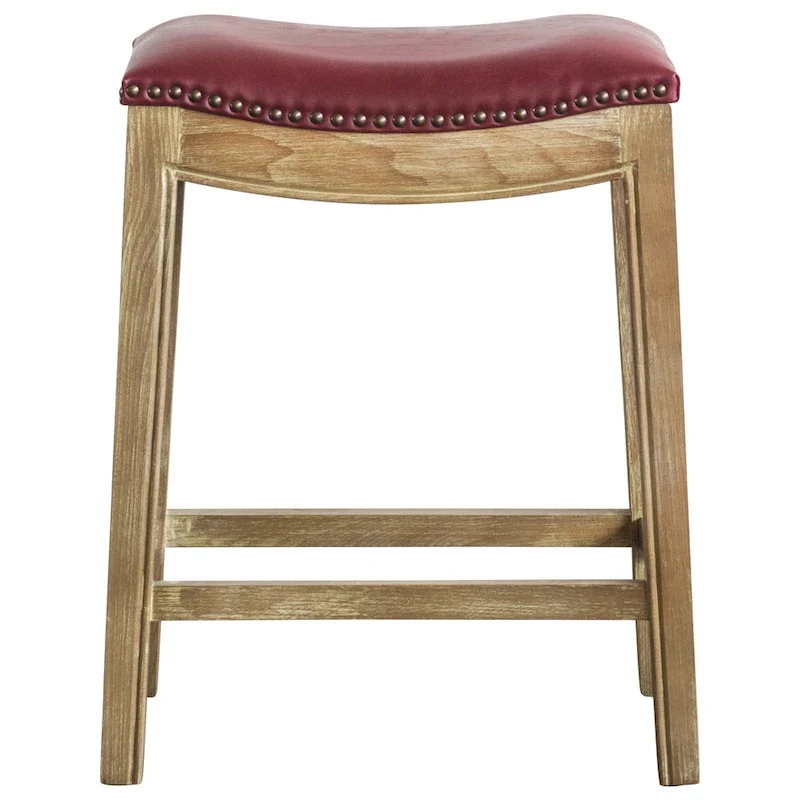 Contoured Bonded Leather Counter Stool – Vintage Gray / Blue / Taupe / Caramel / Dark Brown / Red, Single