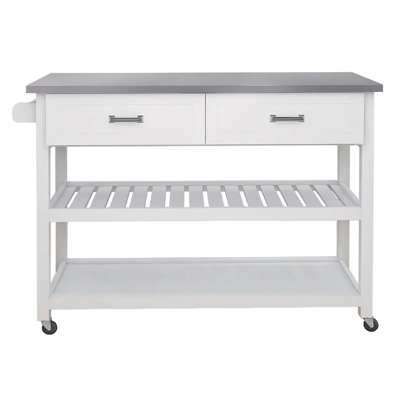 Merax Stainless Steel Table Top White Kicthen Cart With Two Drawers