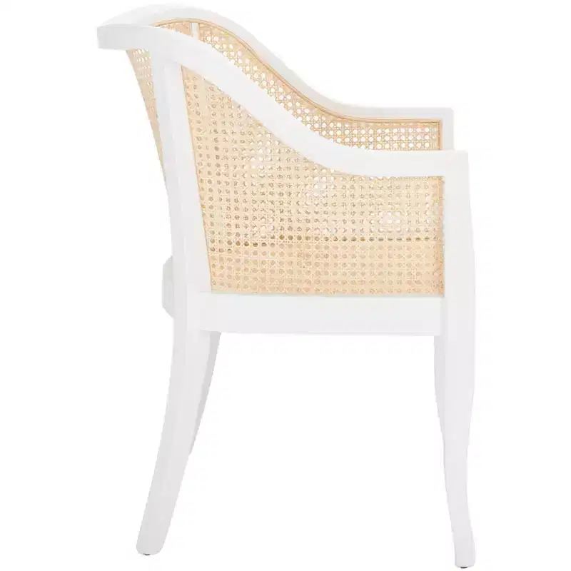 Cane Dining Arm Chair – Elm Wood Frame, Curved Back, White, 275 lb Capacity