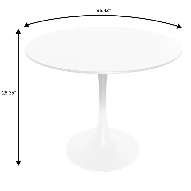 LeisureMod Bristol 5-Piece White Dining Room Set - Round Table and 4 Ergonomic Plastic Dining Chairs