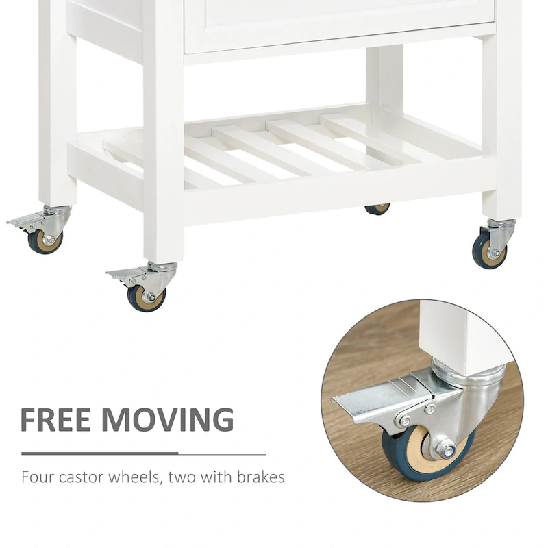 HOMCOM Utility Kitchen Cart, Rolling Kitchen Island with Smooth Rubberwood Top, Narrow Butcher Block Surface on Wheels