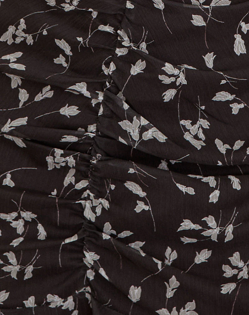 Sumiko Mini Dress in Flower Chiffon Brown